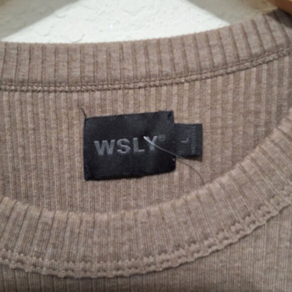WSLY Ribbed Knit Bodycon Midi Dress Heathered Taupe Womens Sz L Minimalist - Picture 7 of 9